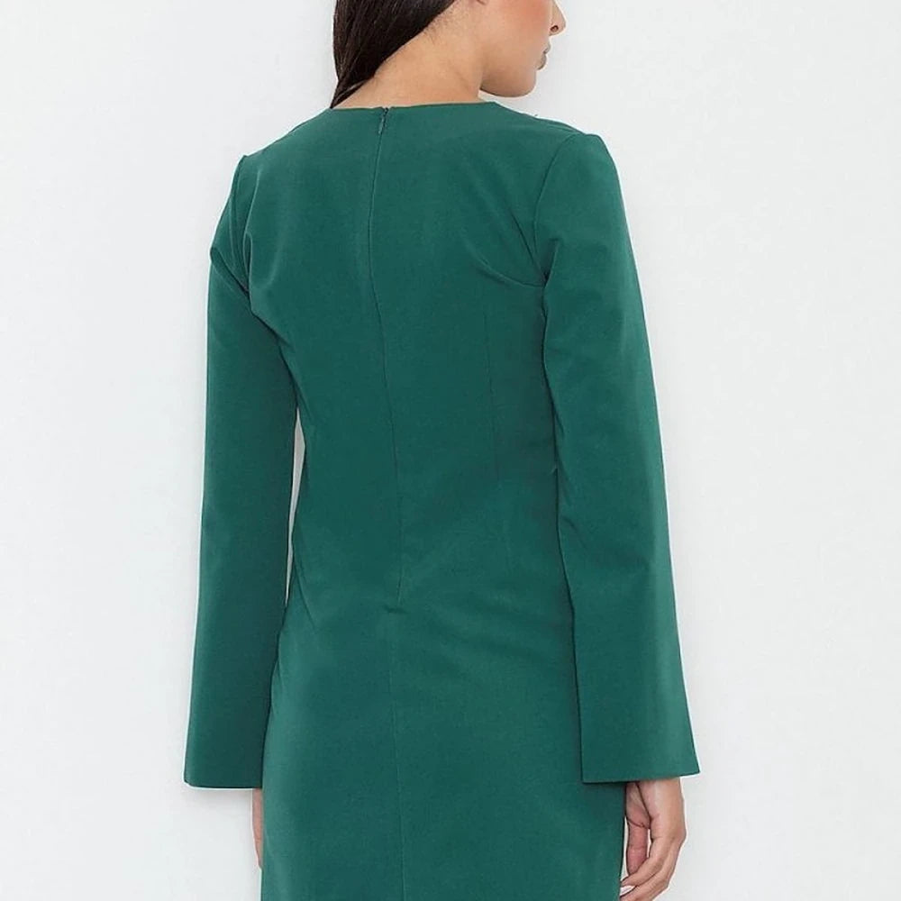 Pointed Neckline Slit Sleeve Dress