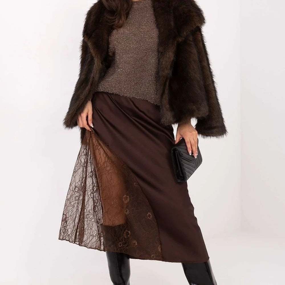Women's Flared Midi Skirt with Lace