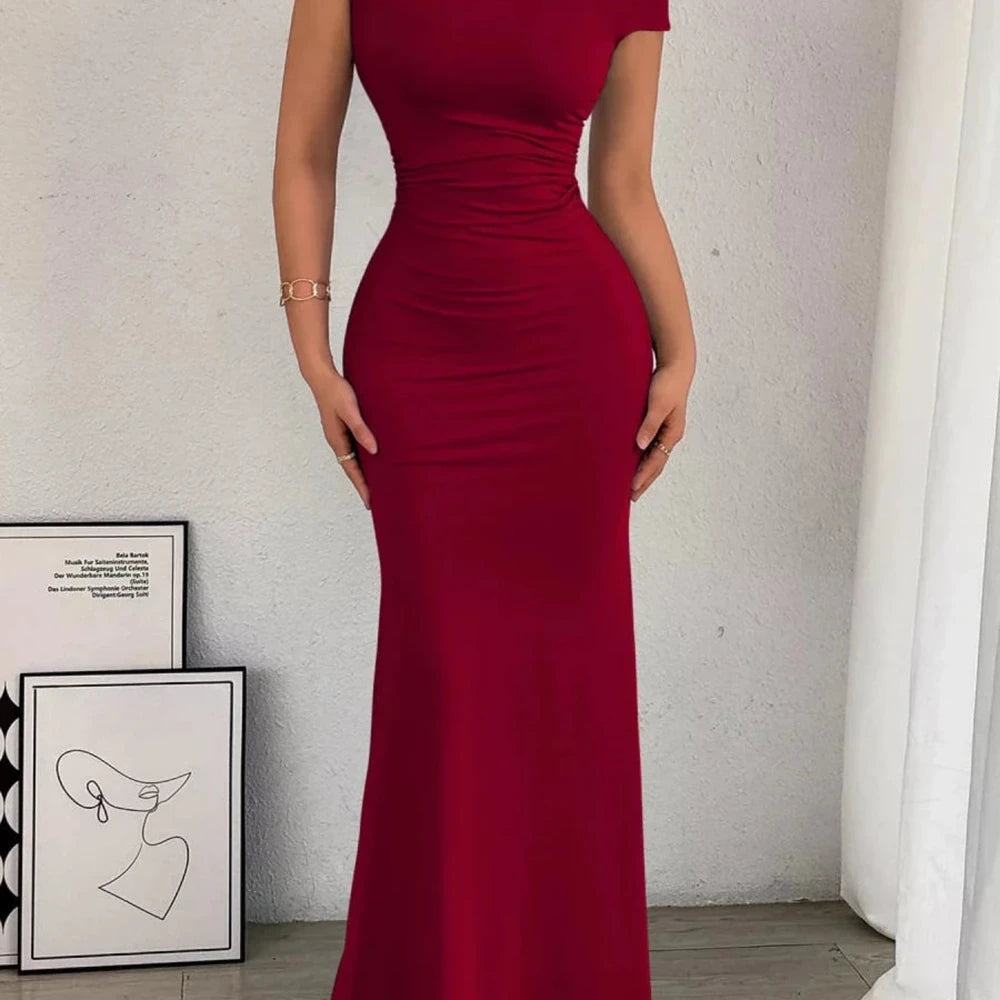 One-Shoulder Ruched Bodycon Maxi Dress