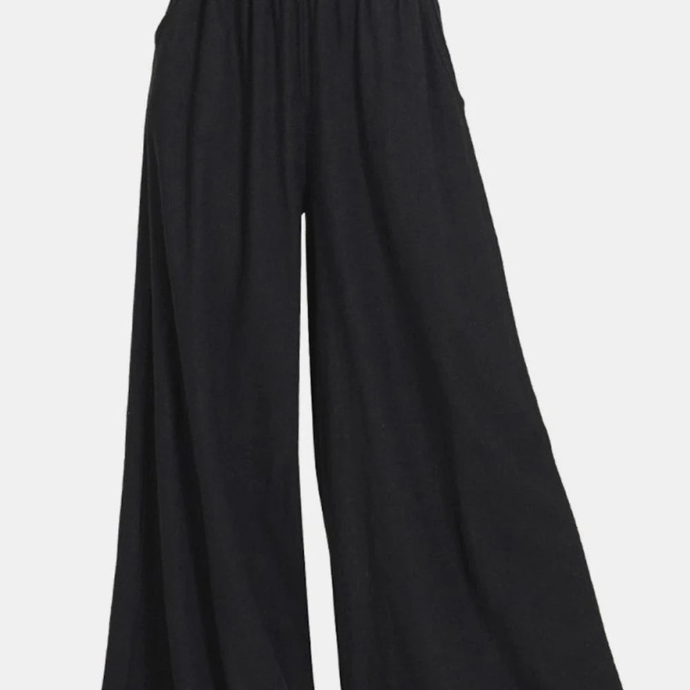 Linen Blend Wide Leg Pants with Pleats
