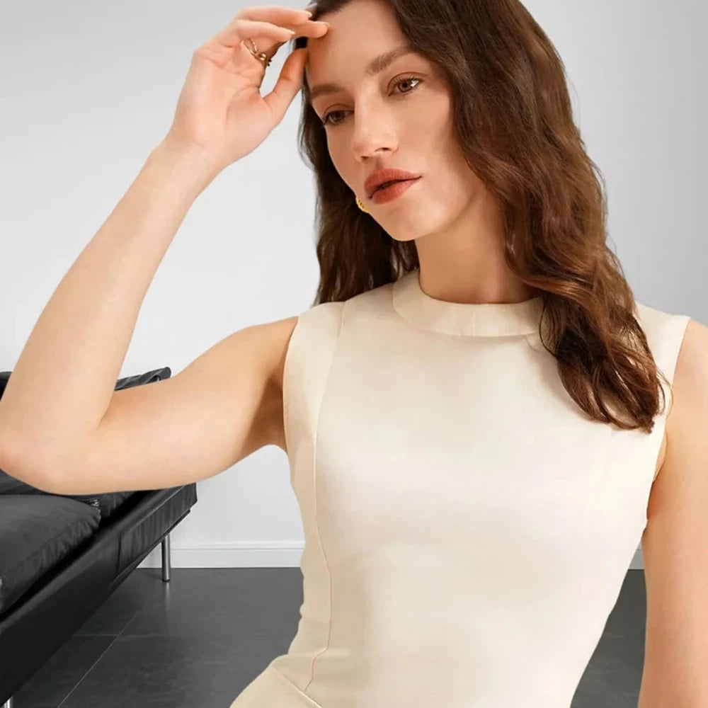 Sleeveless A-Line Midi Dress with Pockets