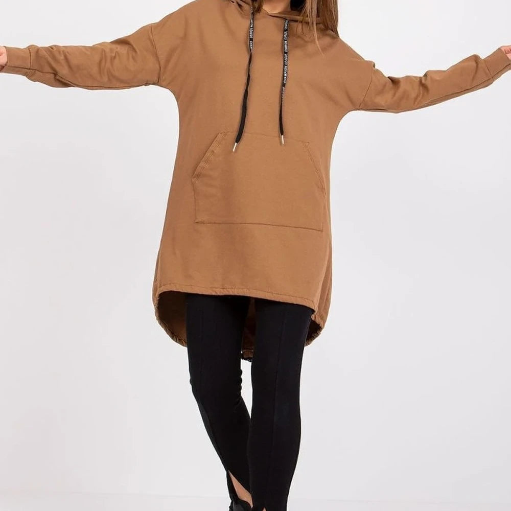 Extended Cut Hooded Sweatshirt with Kangaroo Pocket