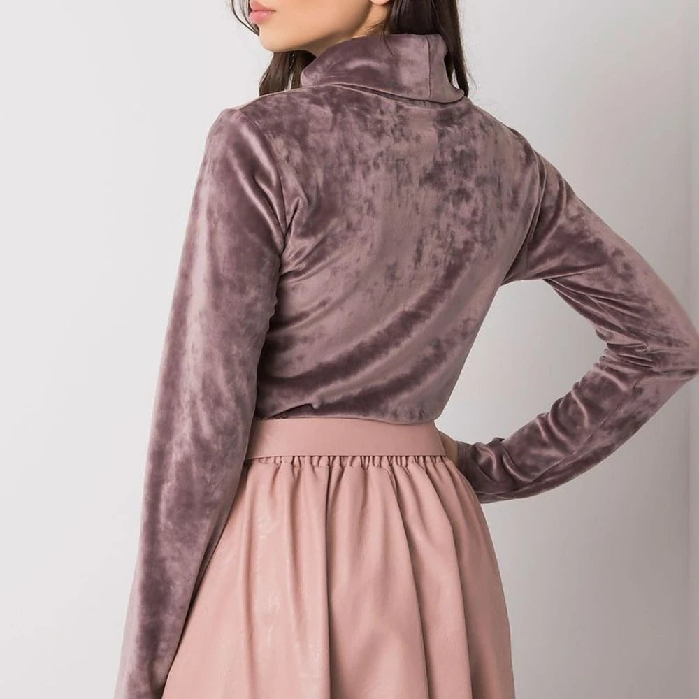 Turtleneck Velour Top with Long Sleeves