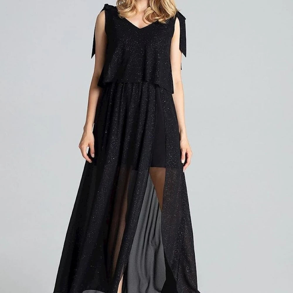 Navy Blue Sleeveless Maxi Dress with Slit