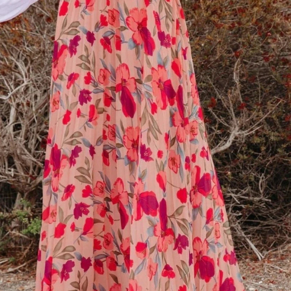 Printed Elastic Waist Maxi Skirt