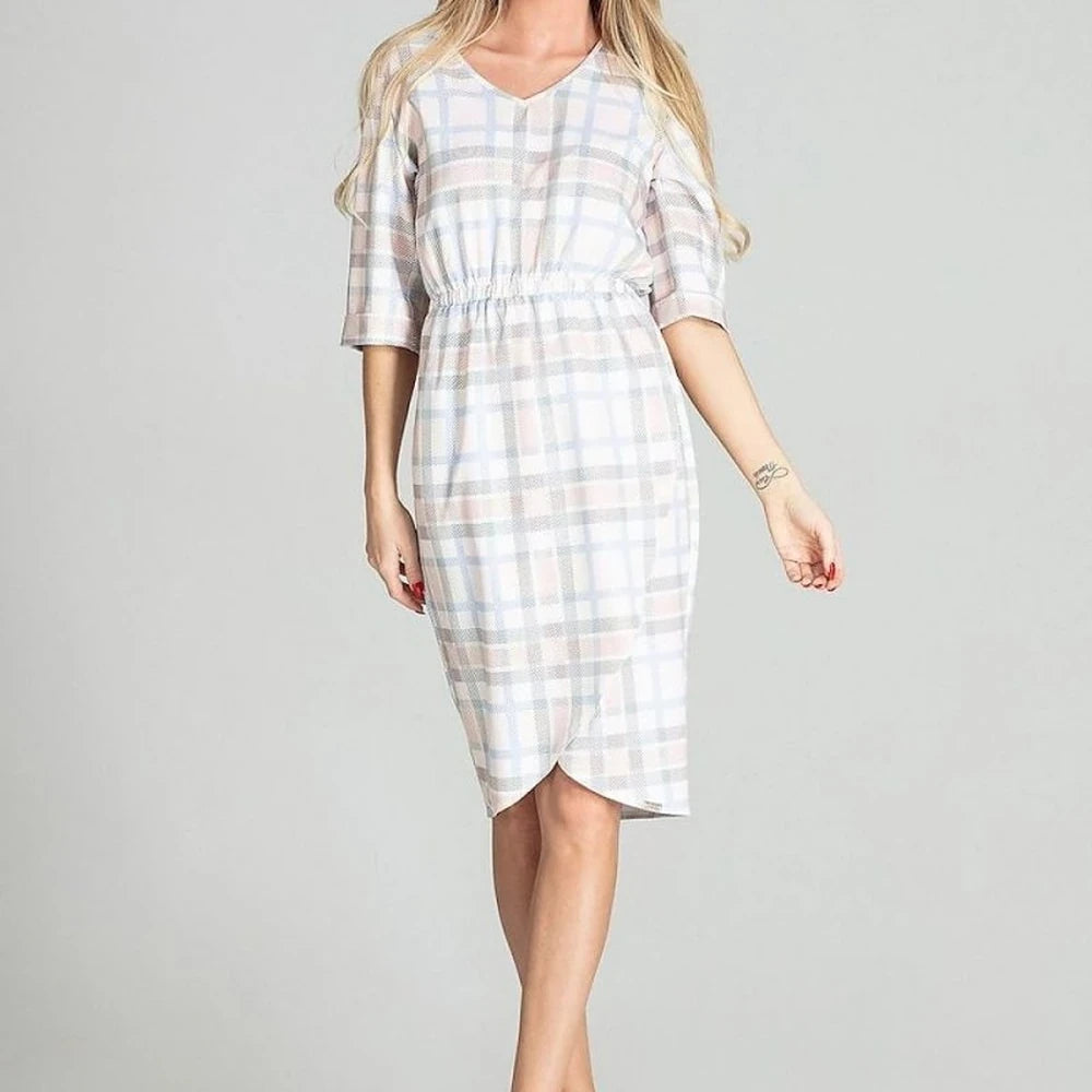 Checkered Midi Dress with 3/4 Sleeves