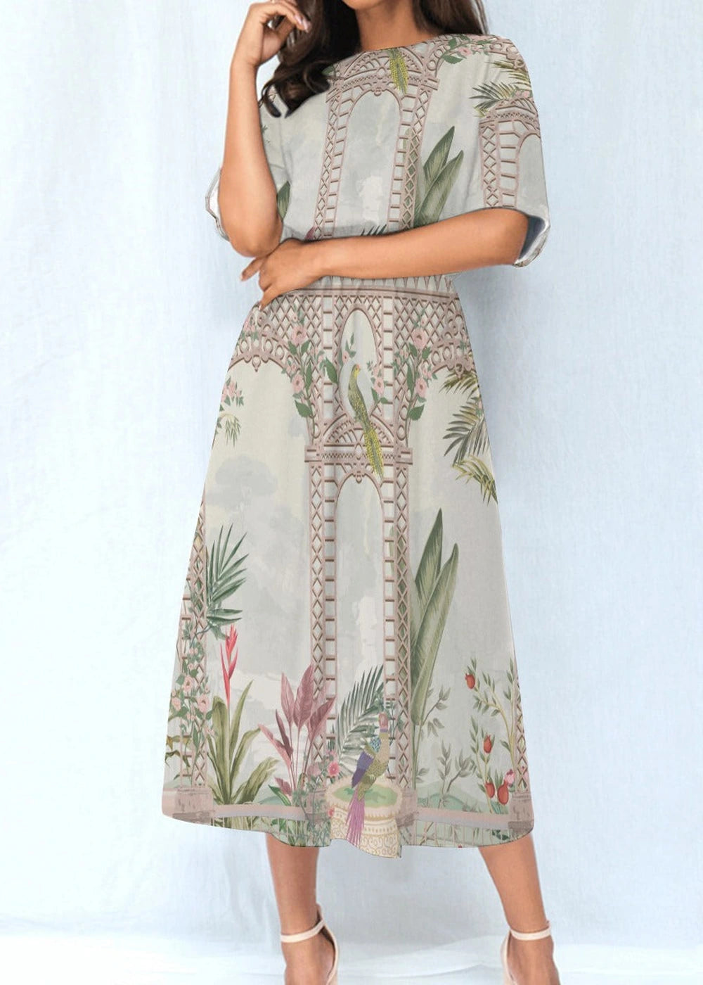 Polyester blend elastic waist dress