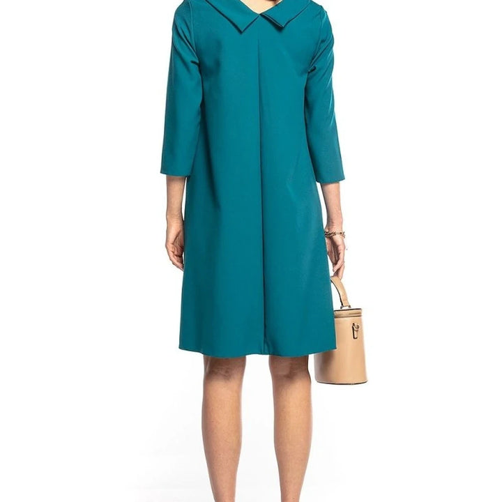 Trapeze Midi Dress 3/4 Sleeve Folded Collar