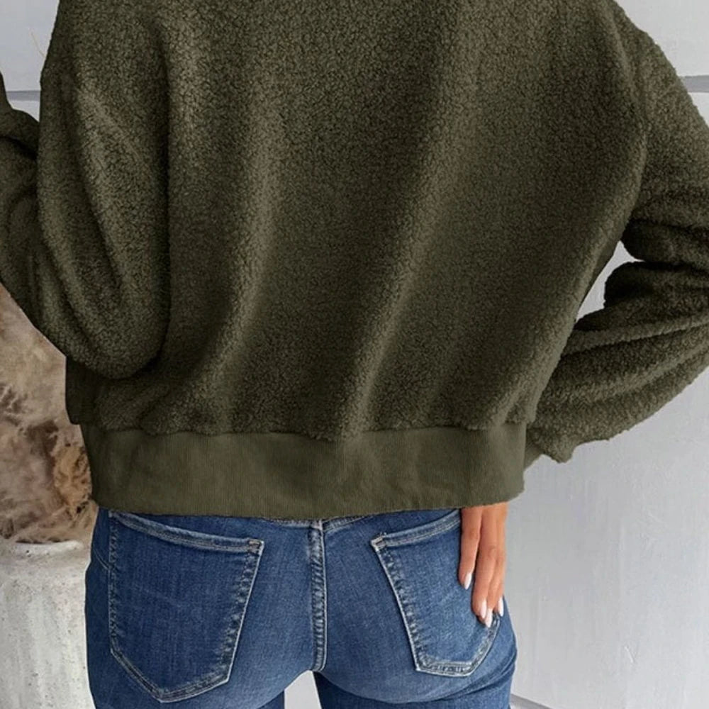 Sherpa Zip-Up Collared Neck Cropped Jacket
