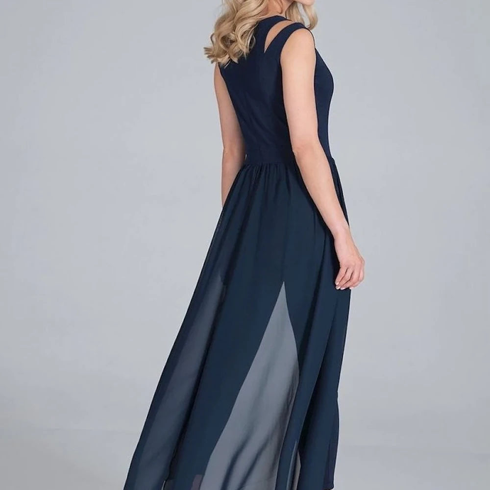 Sleeveless Chiffon Jumpsuit with Slit Skirt