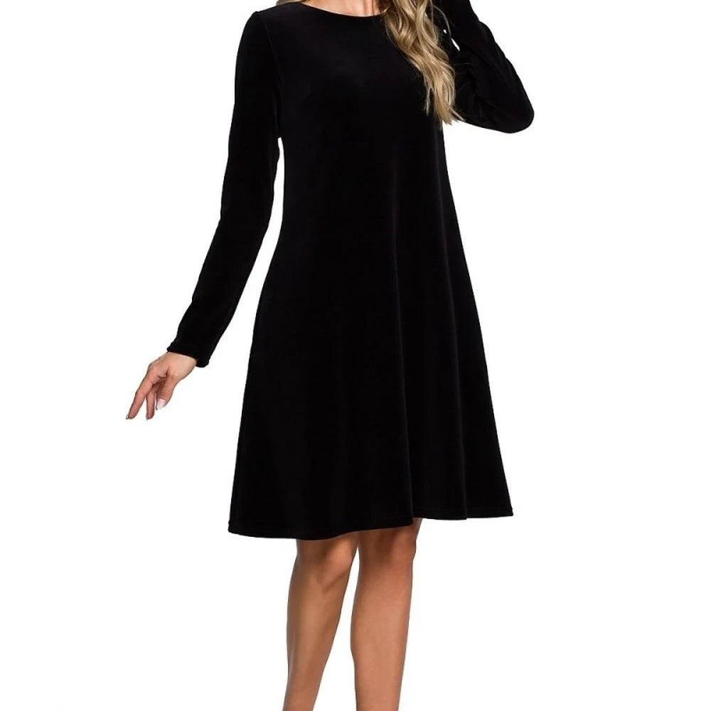Trapeze Velour Cocktail Dress with Geometric Back