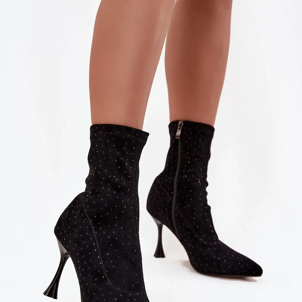 Women's Black Suede Heel Boots
