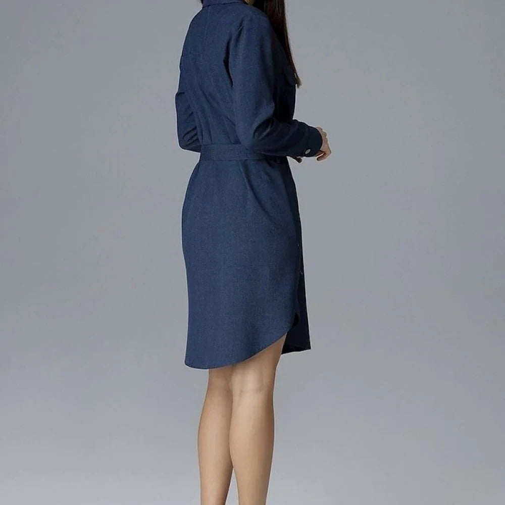 Shirt Dress with Tie Belt - Blue