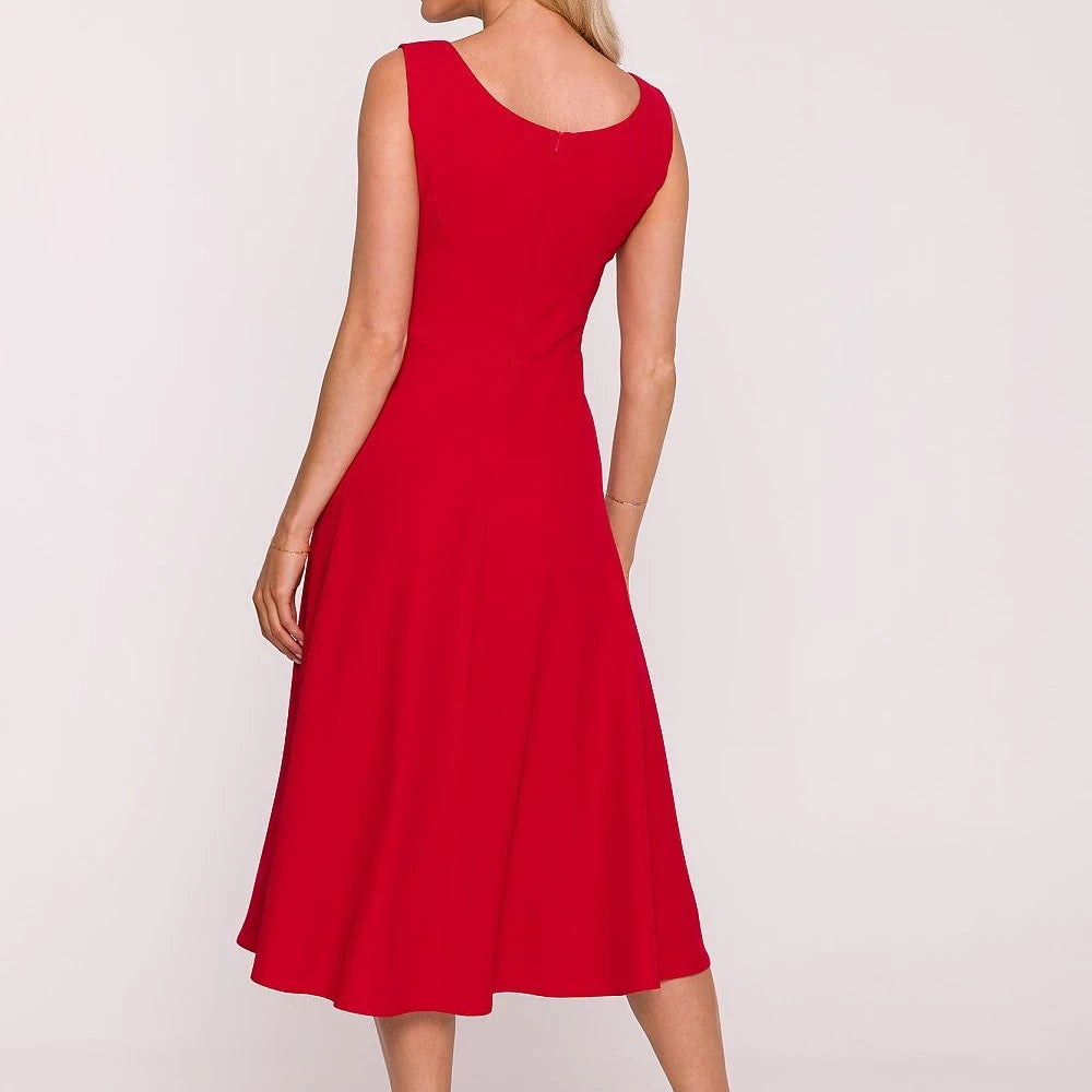 Flared Evening Dress with Round Neck
