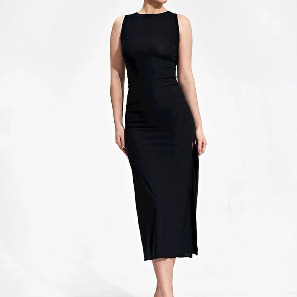 Fitted Midi Dress with Tied Back Neckline