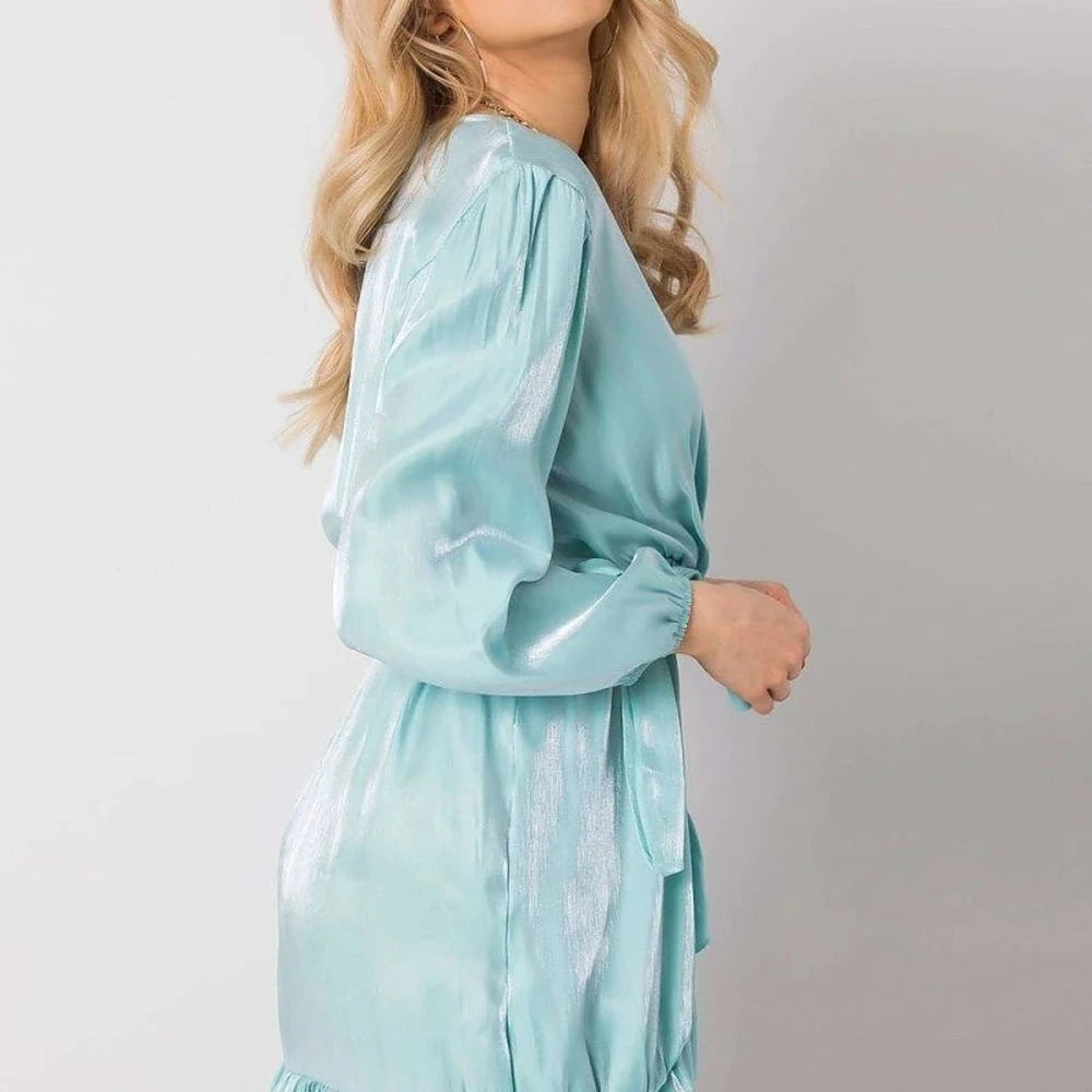 Black Frill Long Sleeve Dress with Tie Belt