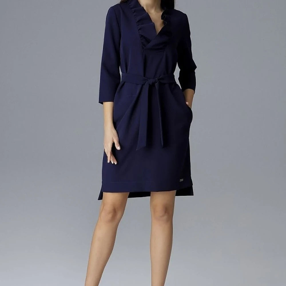 Loose Cocktail Dress with Ruffle Neckline