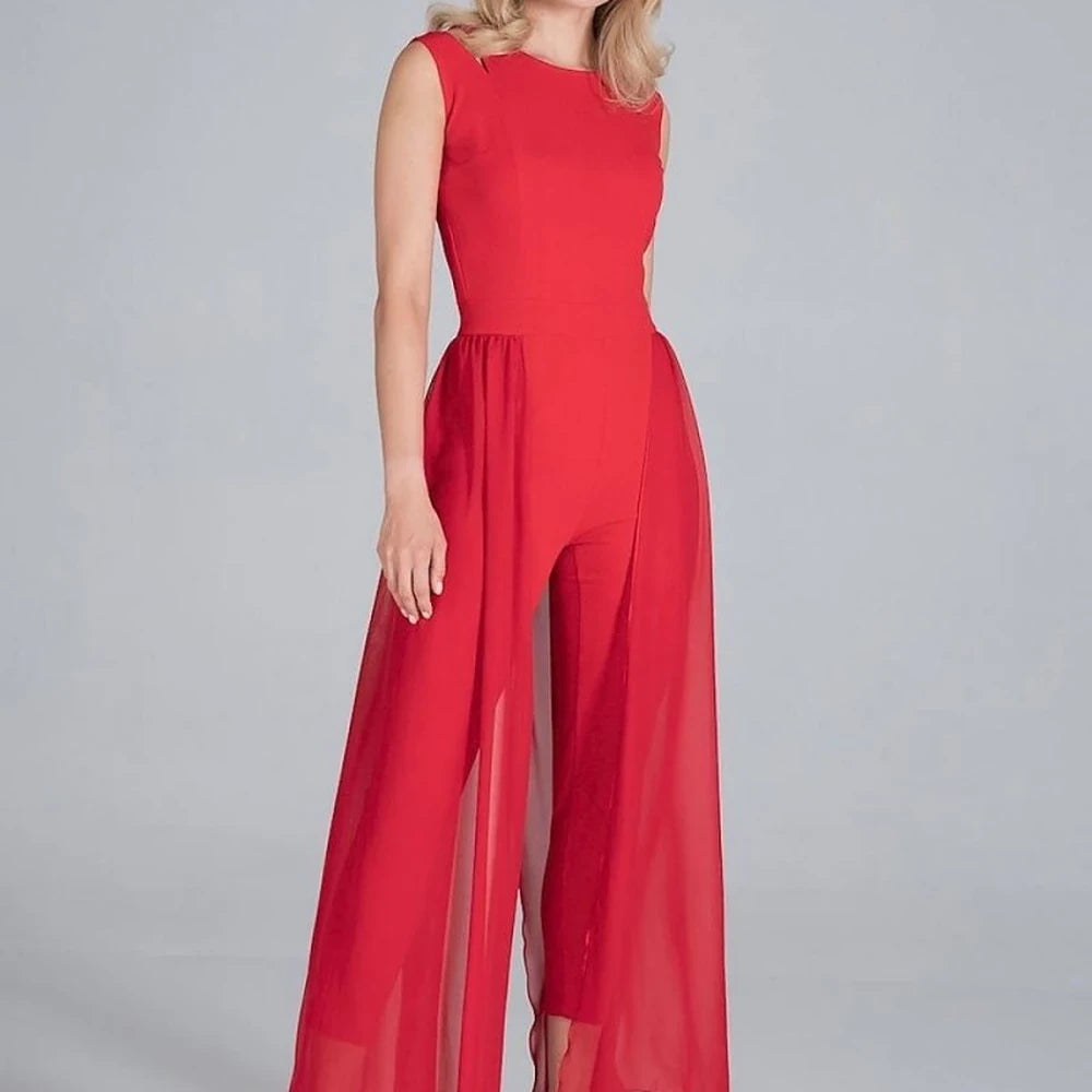 Sleeveless Chiffon Jumpsuit with Slit Skirt