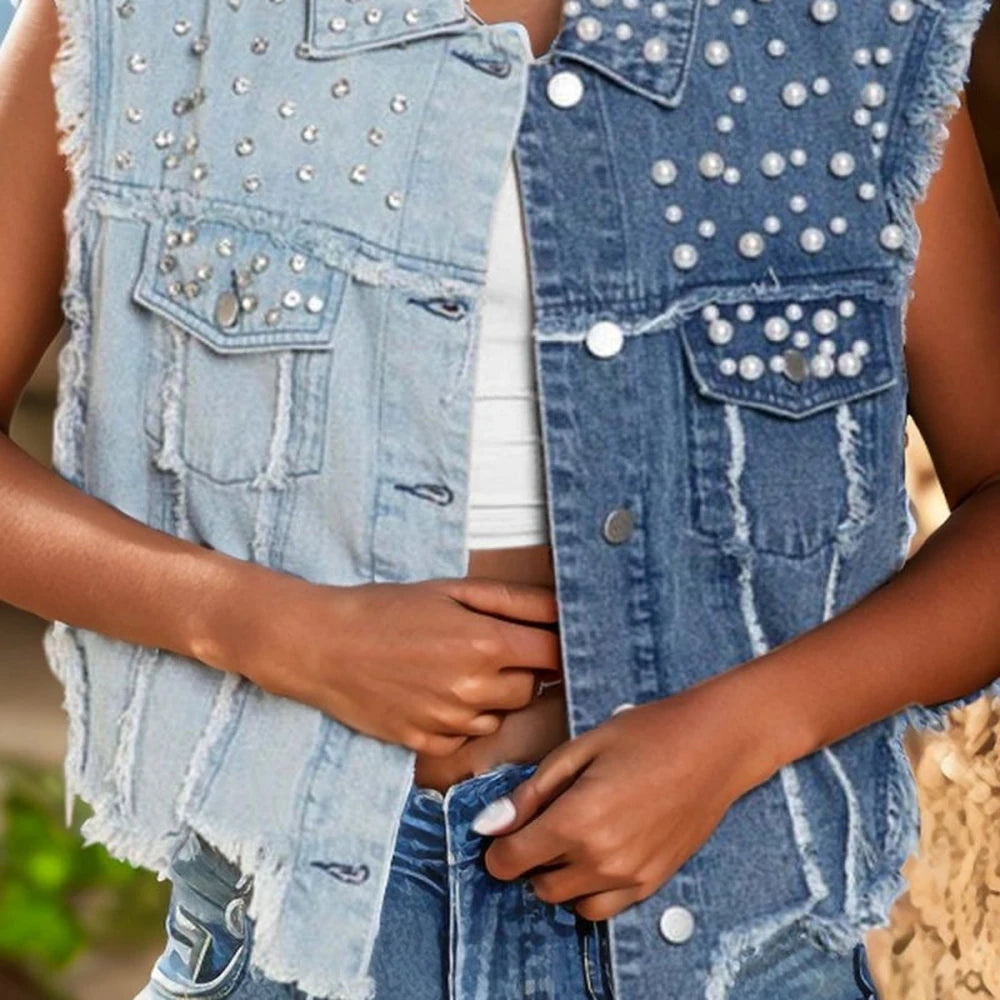 Pearl Raw Hem Denim Jacket