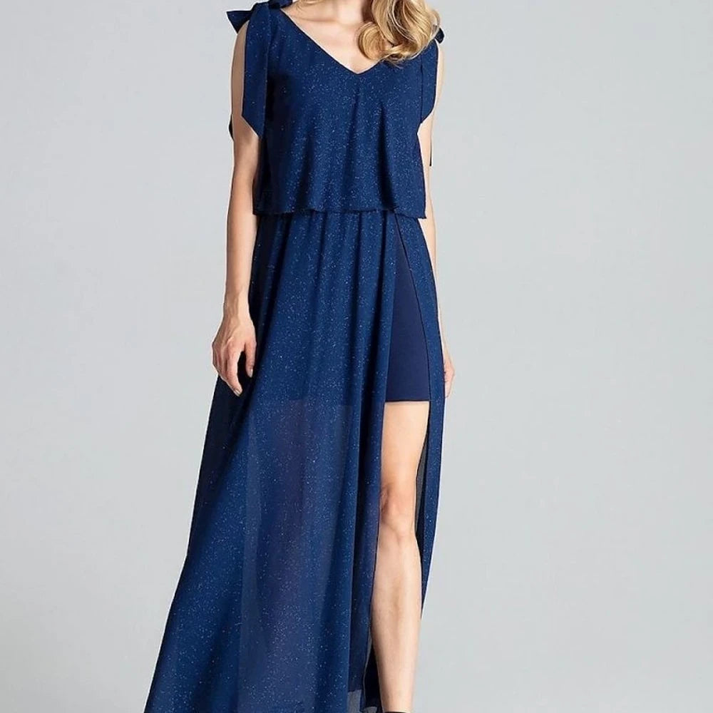Navy Blue Sleeveless Maxi Dress with Slit