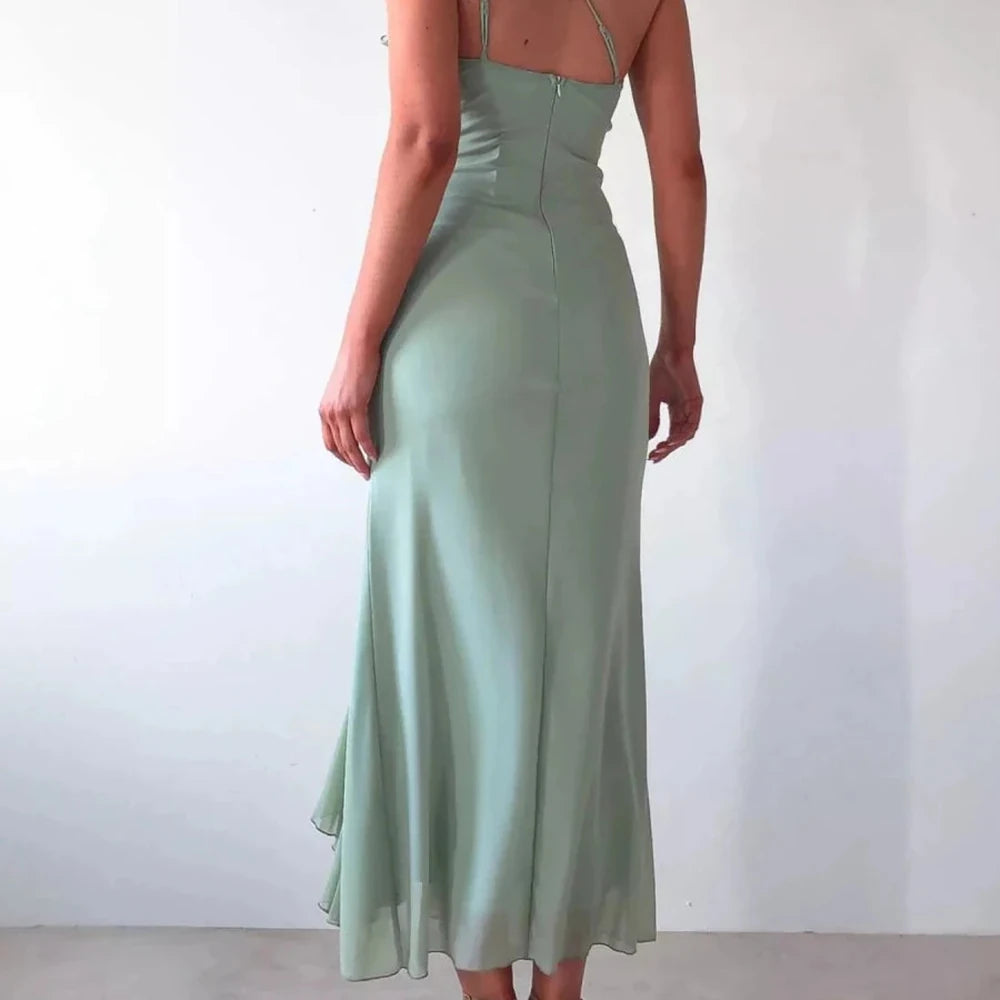 One-Shoulder Ruffle Slit Dress