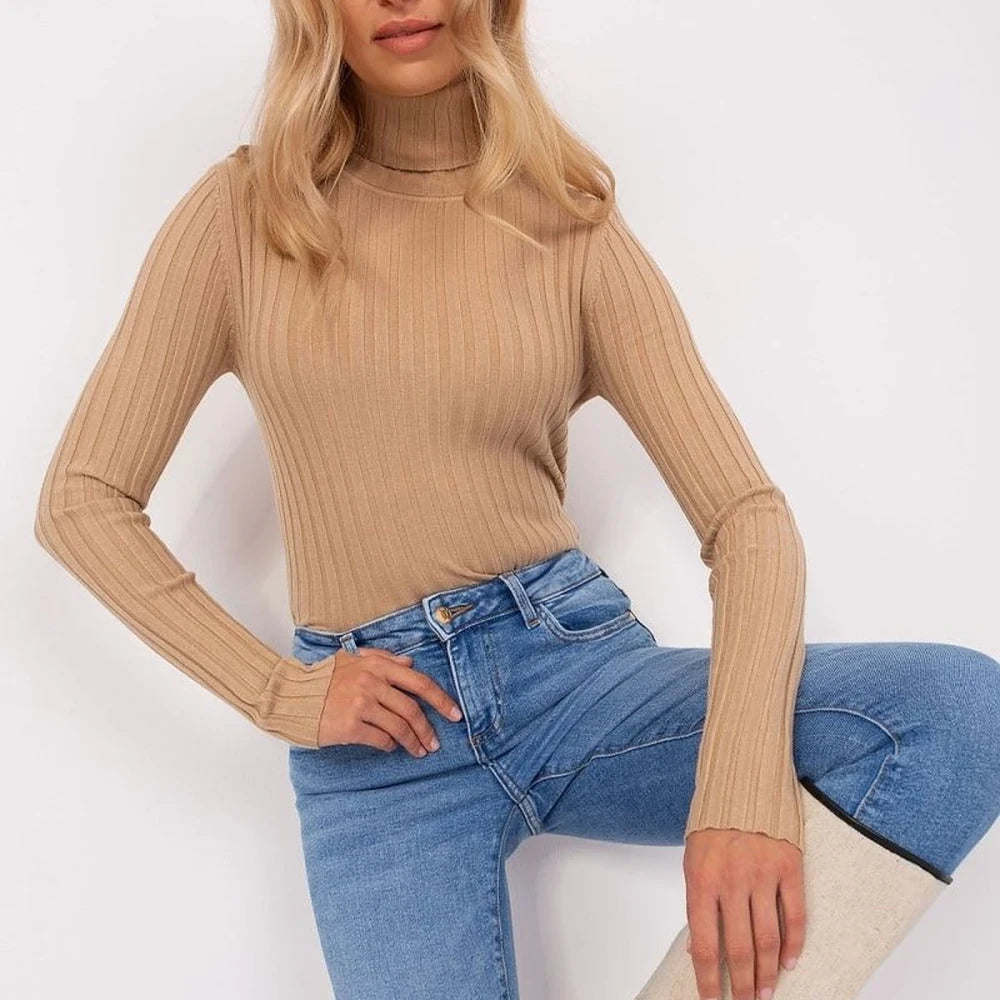 Ribbed Turtleneck Sweater with Soft Viscose