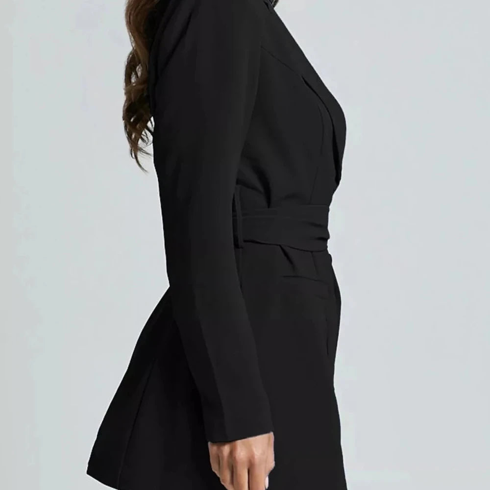 Lapel Collar Tie Waist Blazer