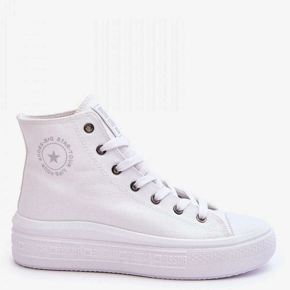 White Striped Platform High-Top Sneakers