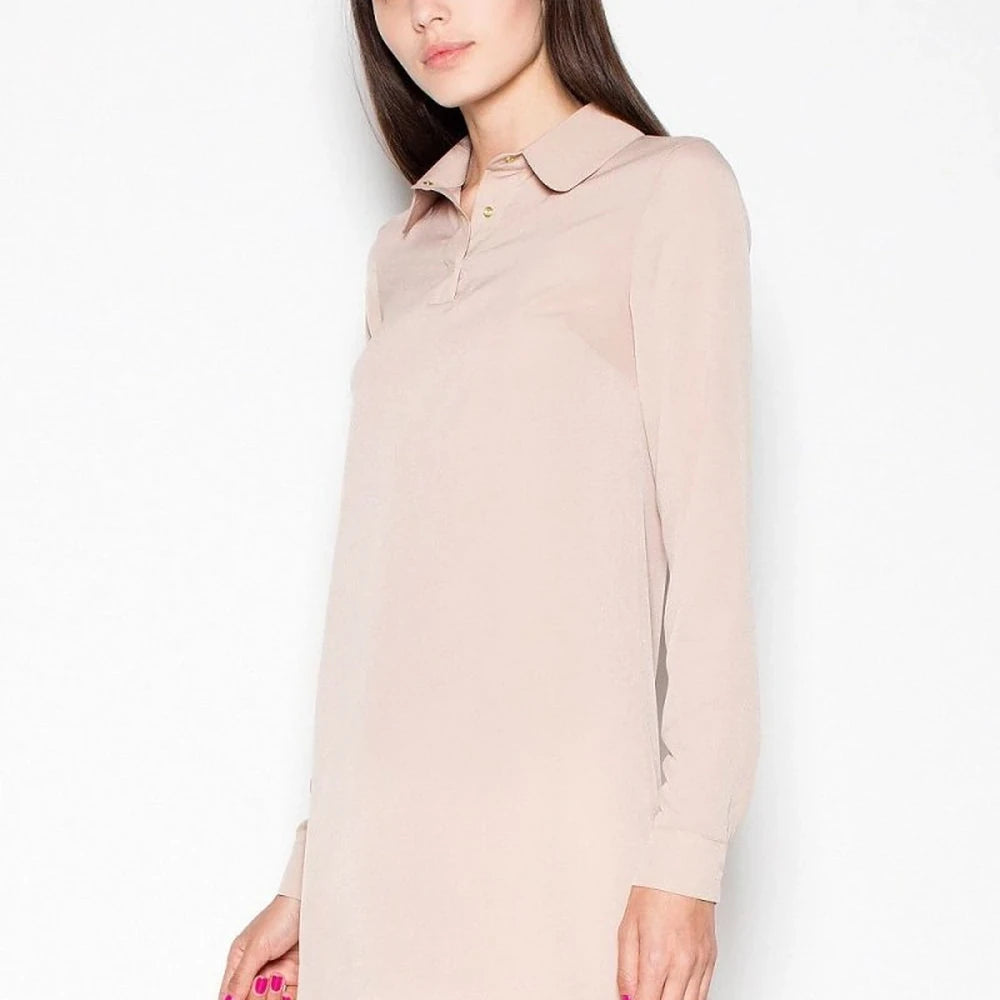 Long Sleeve Knit Blouse with Button Neck
