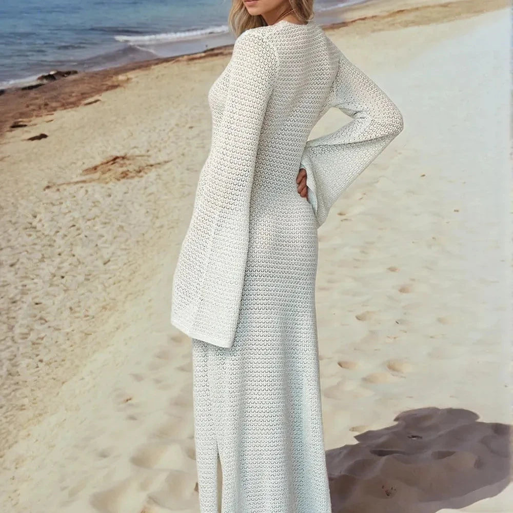 Sheer Flare Sleeve Cover-Up Dress