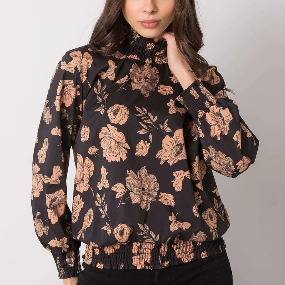 Navy Floral Long Sleeve Blouse