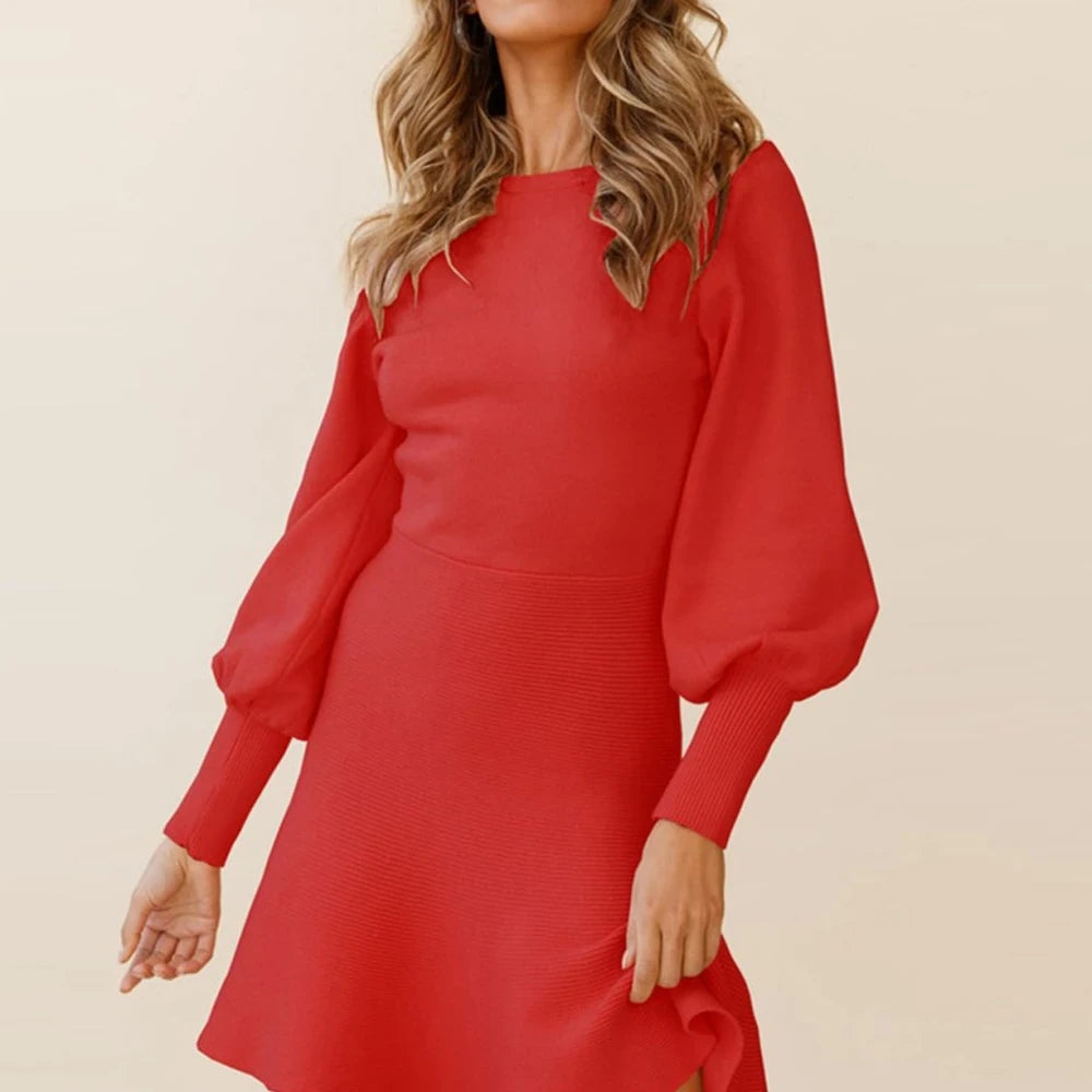 Round Neck Lantern Sleeve Sweater Dress