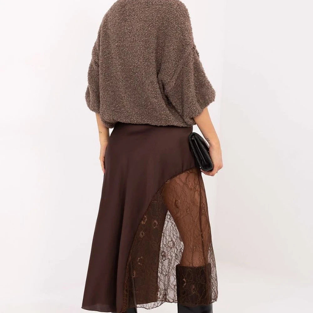 Women's Flared Midi Skirt with Lace