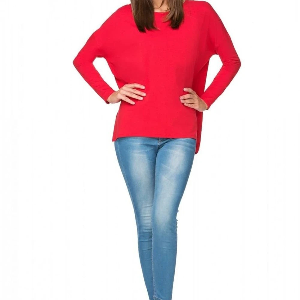 Red Cotton Knit Wide Kimono Sweatshirt
