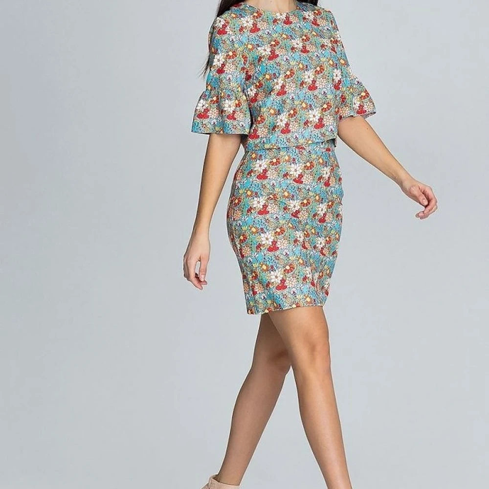 Floral Blouse & Skirt Set with Frilled Sleeves
