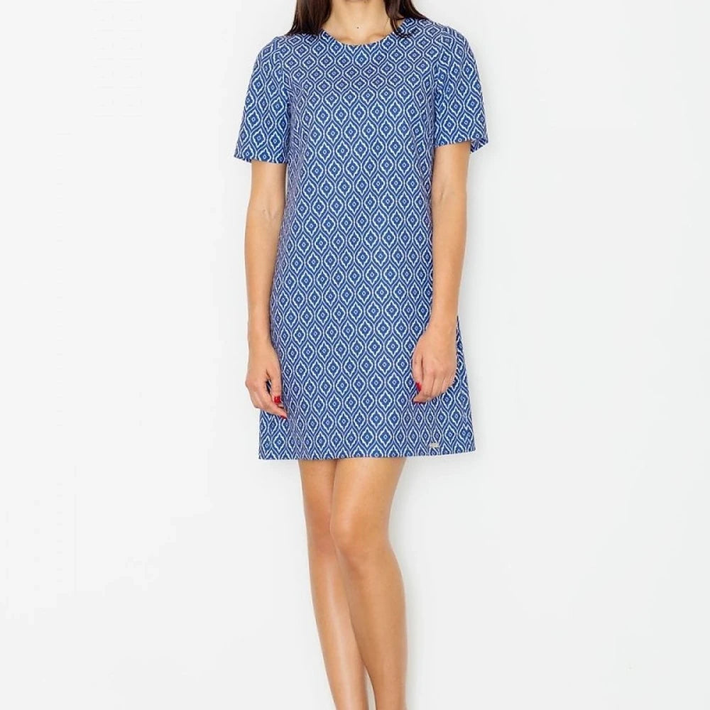 Short Sleeve Flared Dress with Zipper