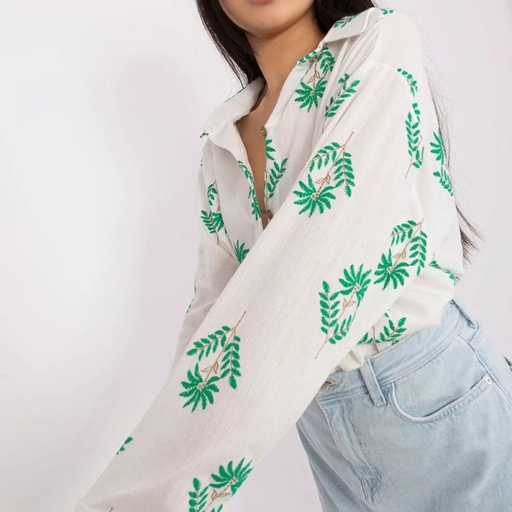Ribbed Cotton Long Sleeve Women's Blouse