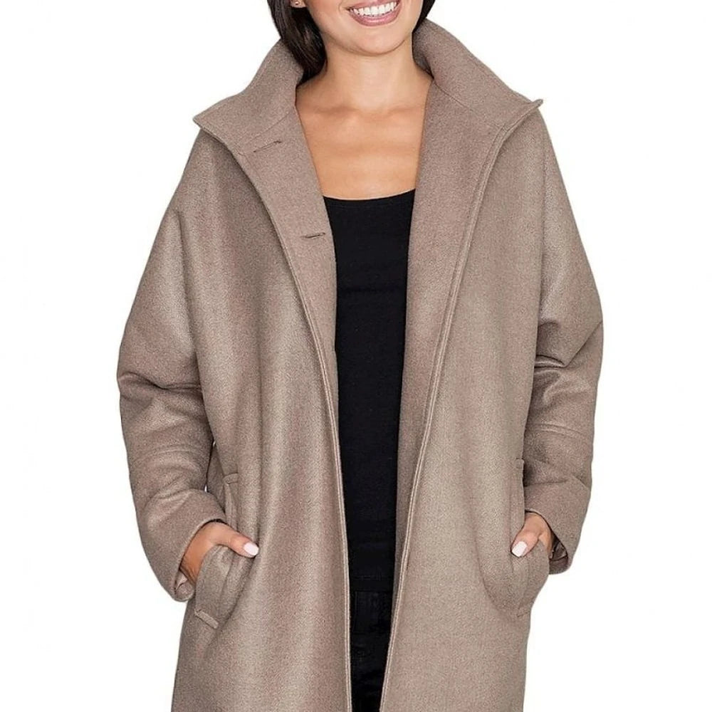 Women's Kimono Coat Stand-Up Collar Button Details