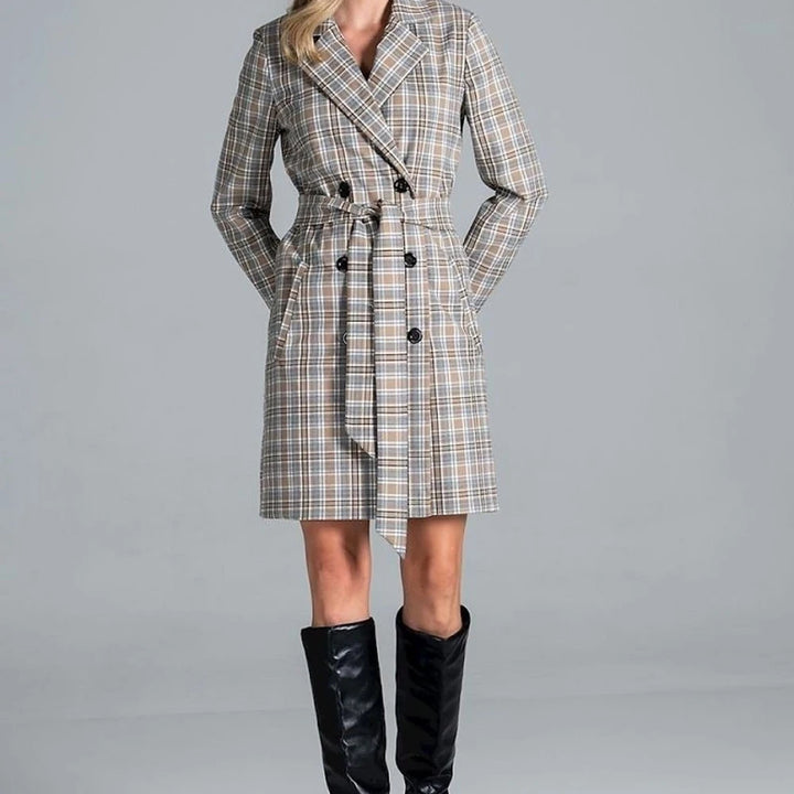 Knee-Length Belted Coat - Polyester Viscose Blend
