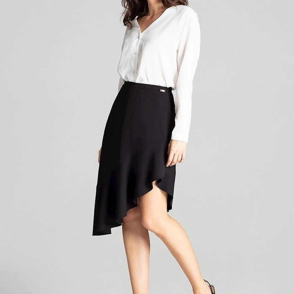 Asymmetrical Midi Skirt with Frill