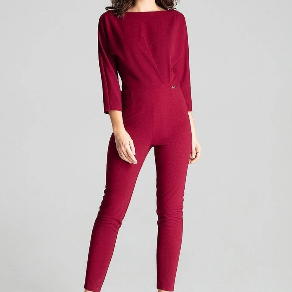 3/4 Sleeve Jumpsuit with Asymmetrical Pleats