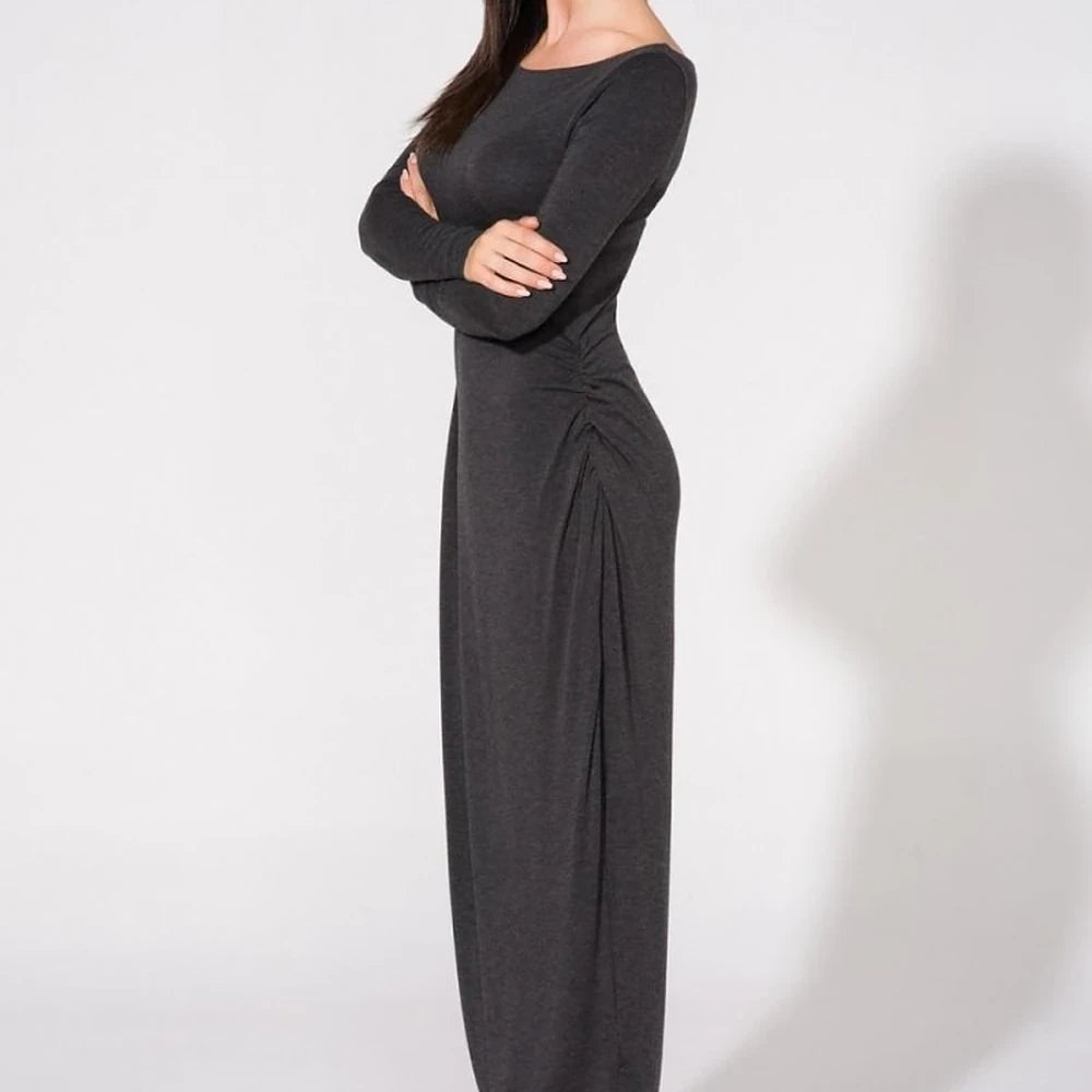 Evening Dress with Drape Neckline and Flowy Knit