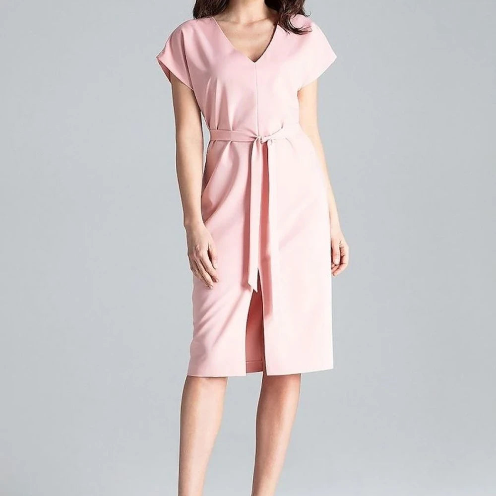 Kimono Sleeve Day Dress with Belt - Pink