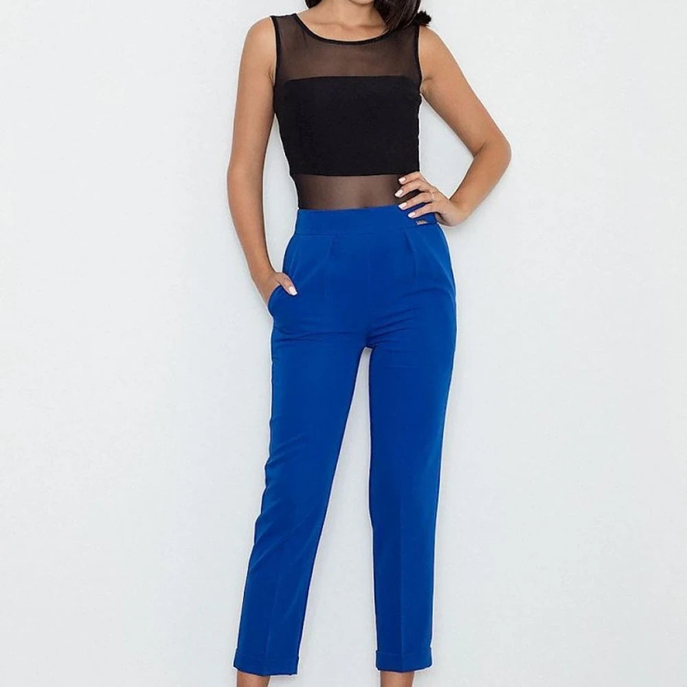 Cropped Trousers with Wide Waistband