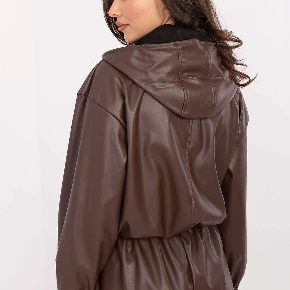 Short Eco-Leather Jacket - Brown