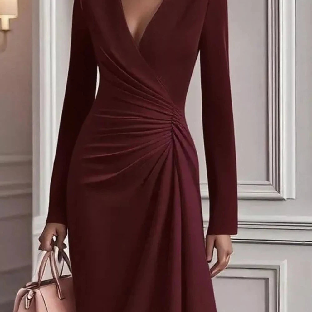 Ruched Surplice Long Sleeve Dress