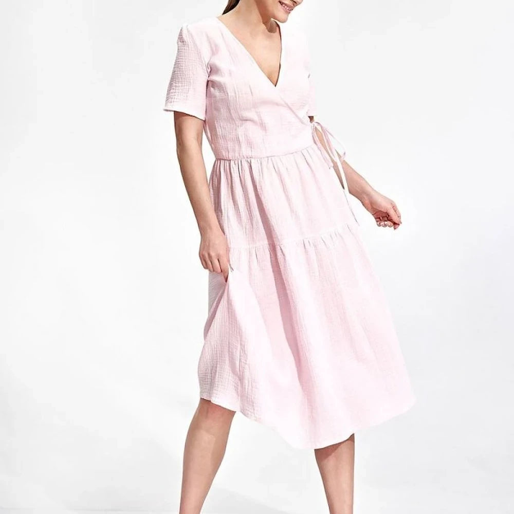 Summer Midi Dress with Envelope Neckline