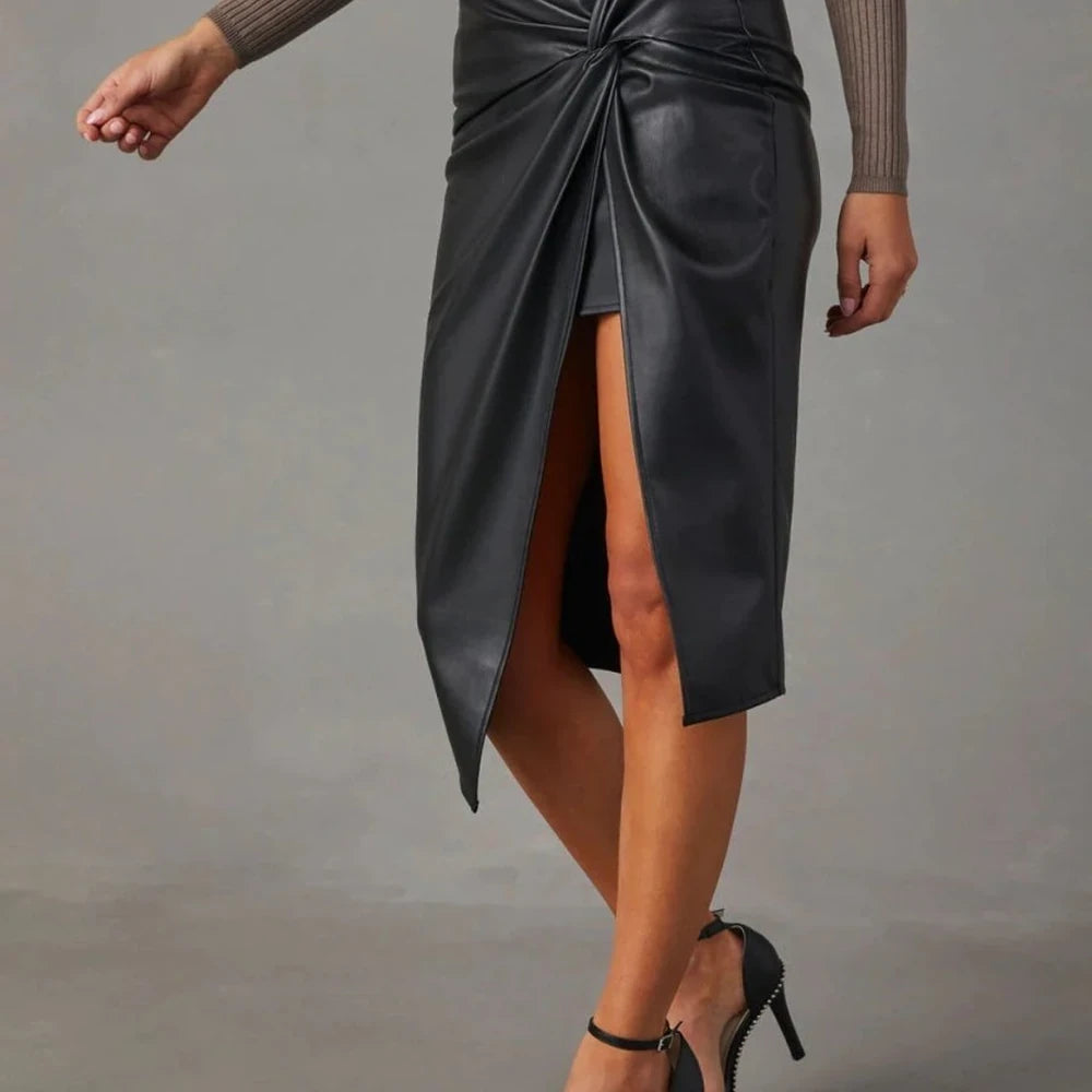 Twist Detail High Waist Skirt with Slit