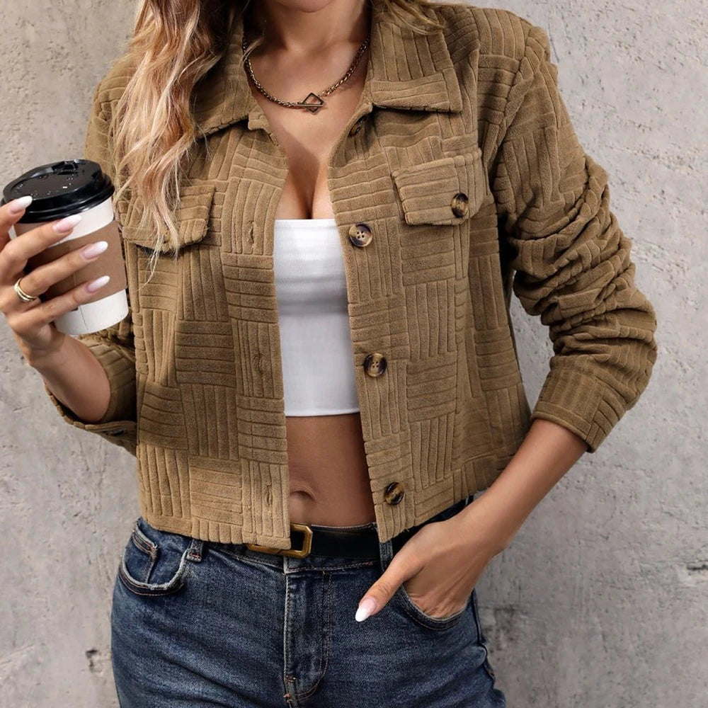 Caramel Collared Neck Button Front Jacket