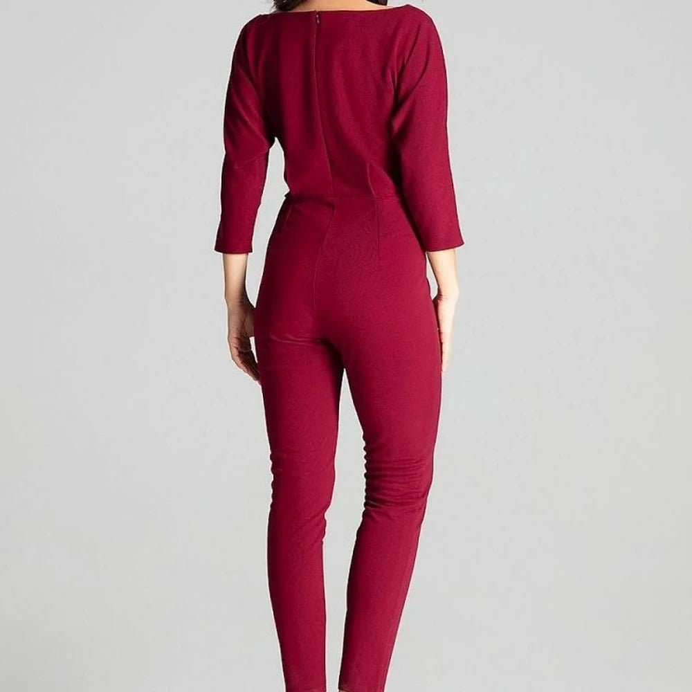 3/4 Sleeve Jumpsuit with Asymmetrical Pleats